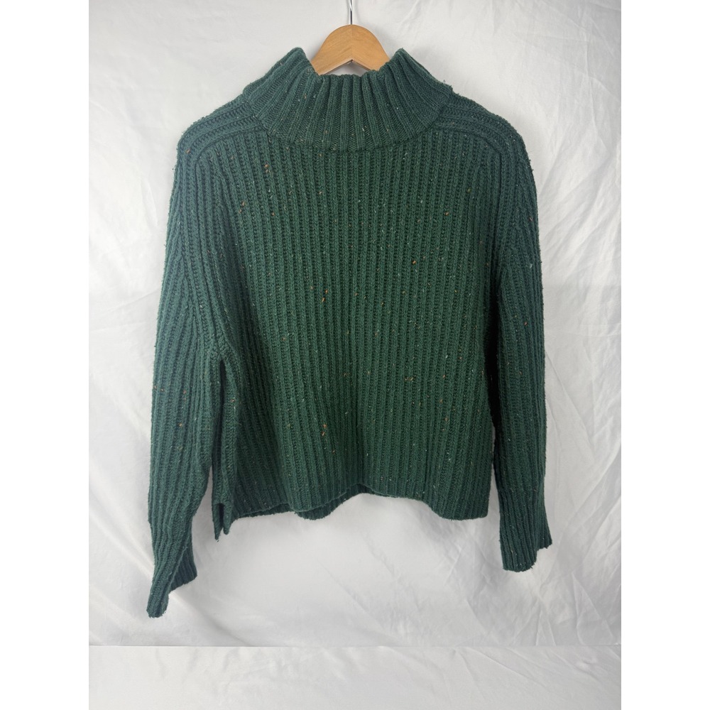 Silence + Noise Size L Green Speckled Ribbed Mock Neck Sweater #mc